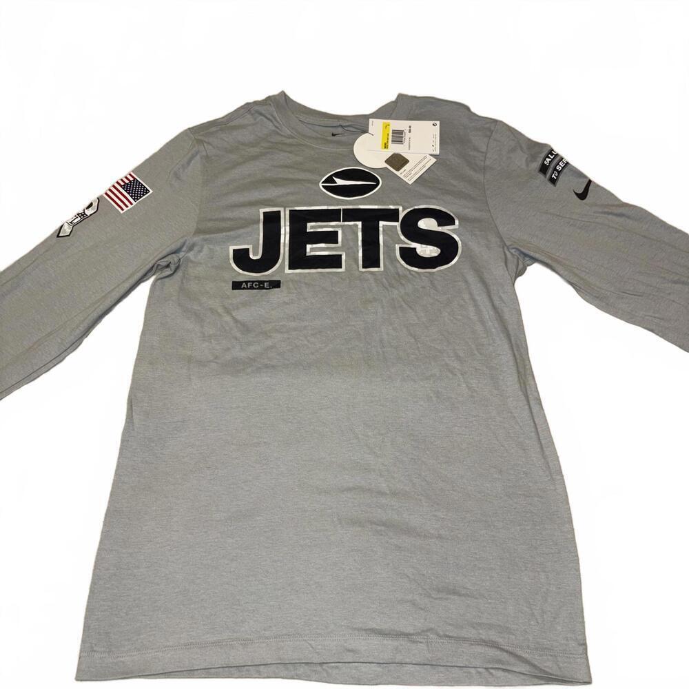 New Nike Military New York Jets NFL Long Sleeve Shirt Gray Men's Size S Salute